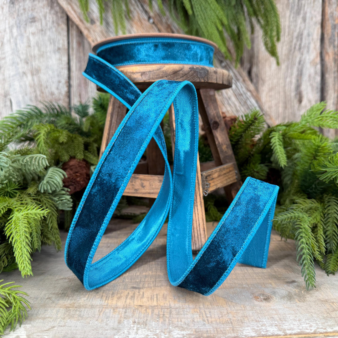 1" Turquoise Velvet RIbbon, Christmas Ribbon