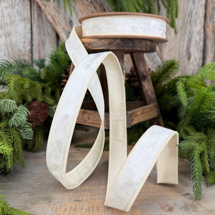 1" Ivory Velvet Ribbon, Wired RIbbon, Christmas RIbbon, Designer Ribbon, Ribbon for Christmas Tree