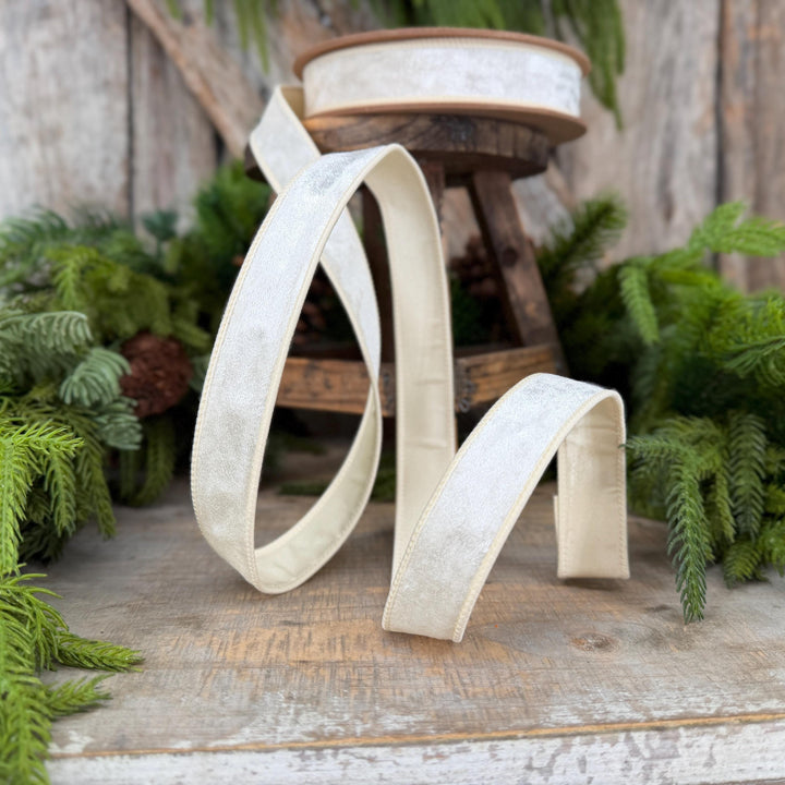 1" Ivory Velvet Ribbon, Wired RIbbon