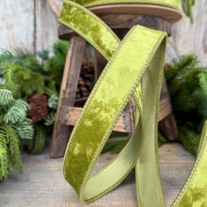 1" Lime Green Velvet Ribbon, Wired RIbbon, Christmas RIbbon, Designer Ribbon, Ribbon for Christmas Tree