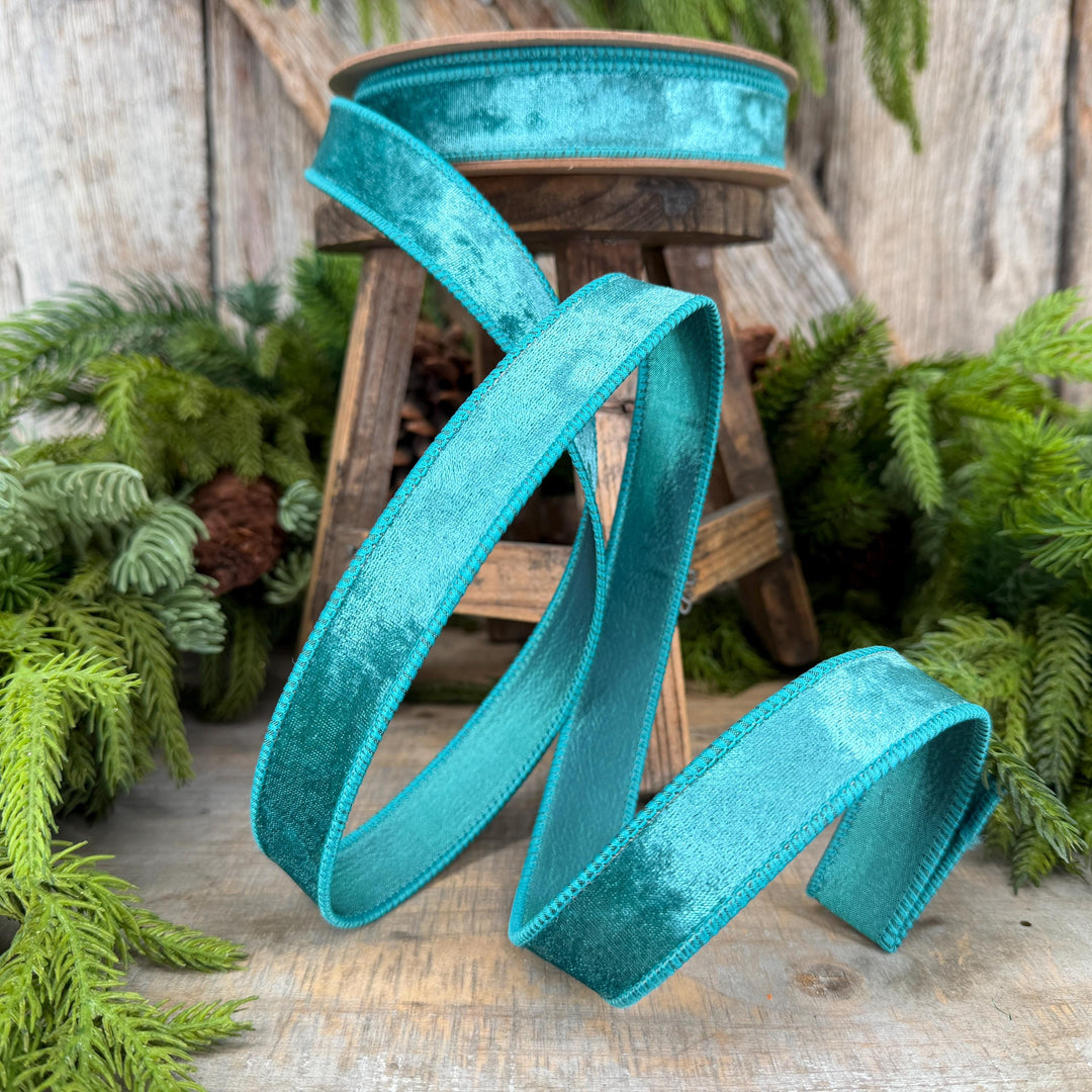 1" Teal Velvet RIbbon, Christmas Ribbon