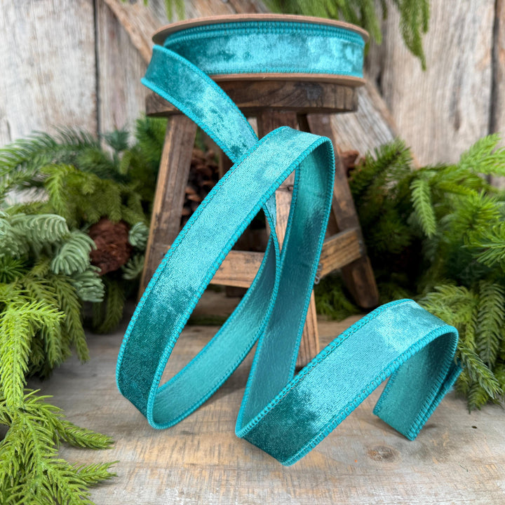 1" Teal Velvet RIbbon, Christmas Ribbon