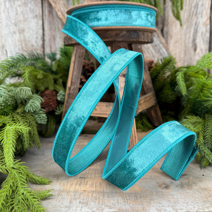 1" Teal Velvet RIbbon, Christmas Ribbon