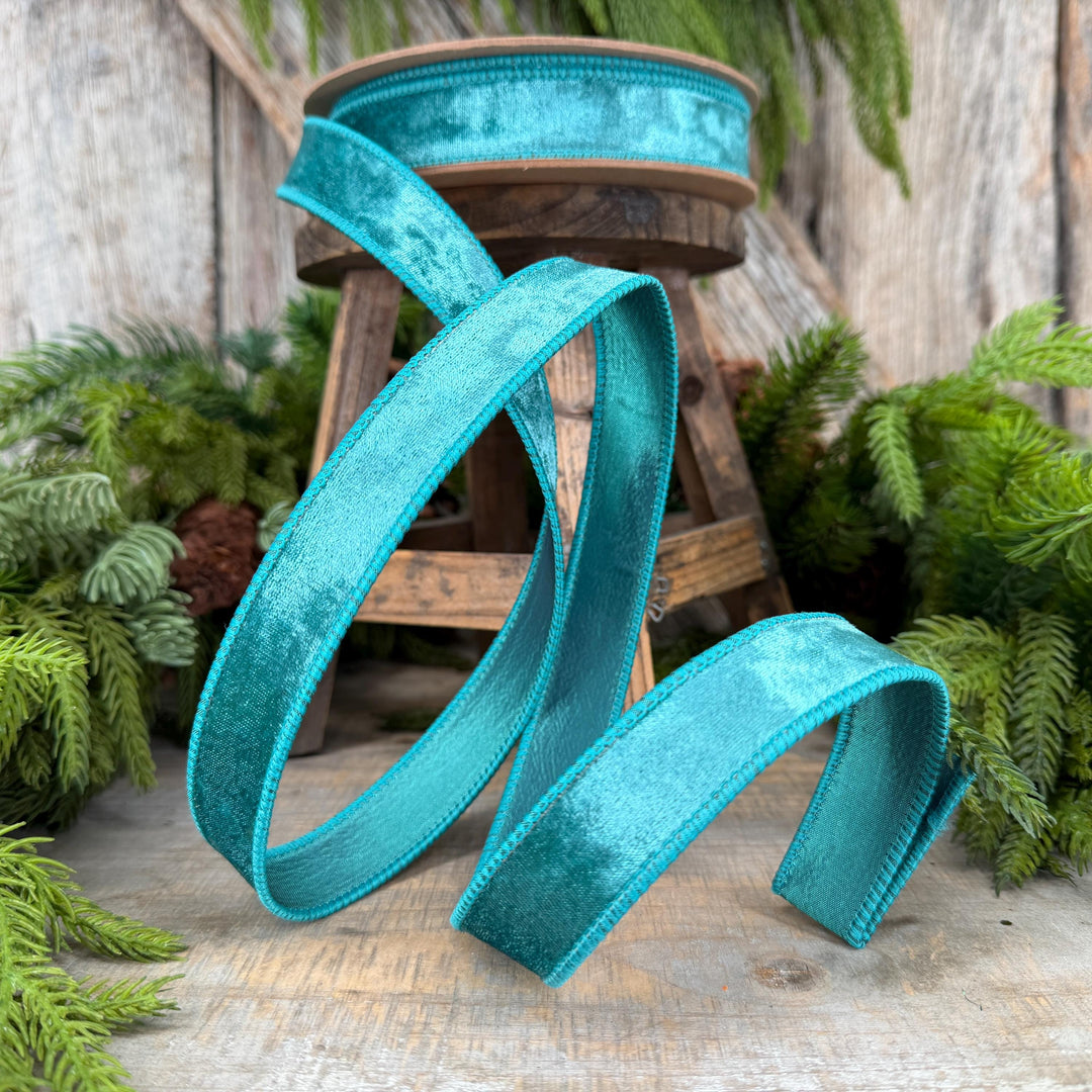 1" Teal Velvet RIbbon, Christmas Ribbon