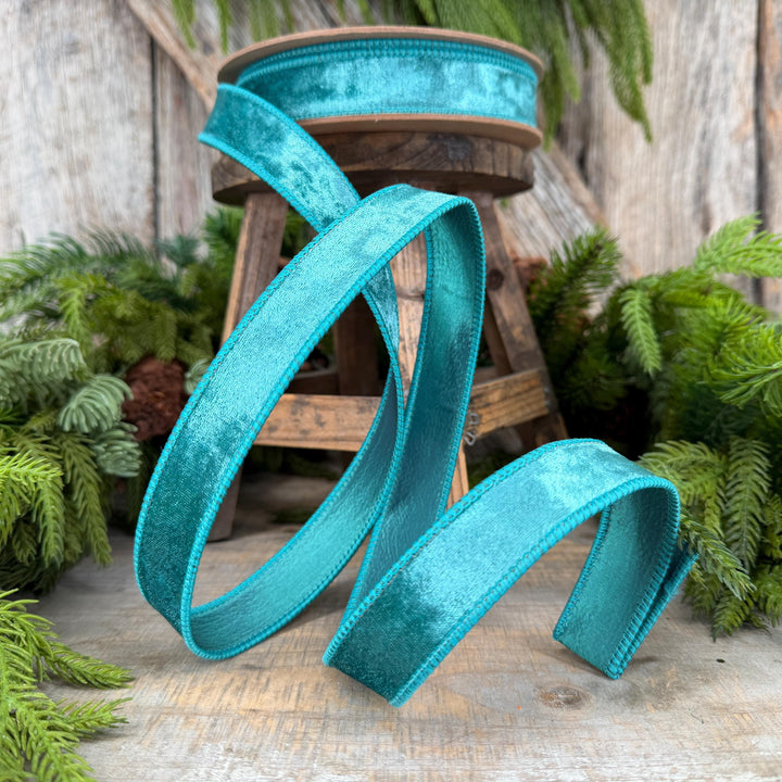 1" Teal Velvet RIbbon, Christmas Ribbon