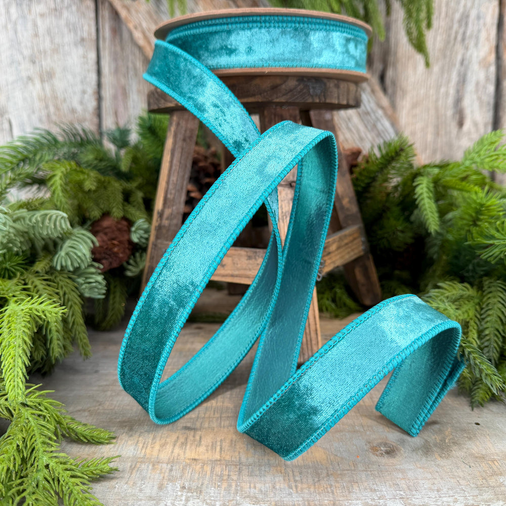 1" Teal Velvet RIbbon, Christmas Ribbon