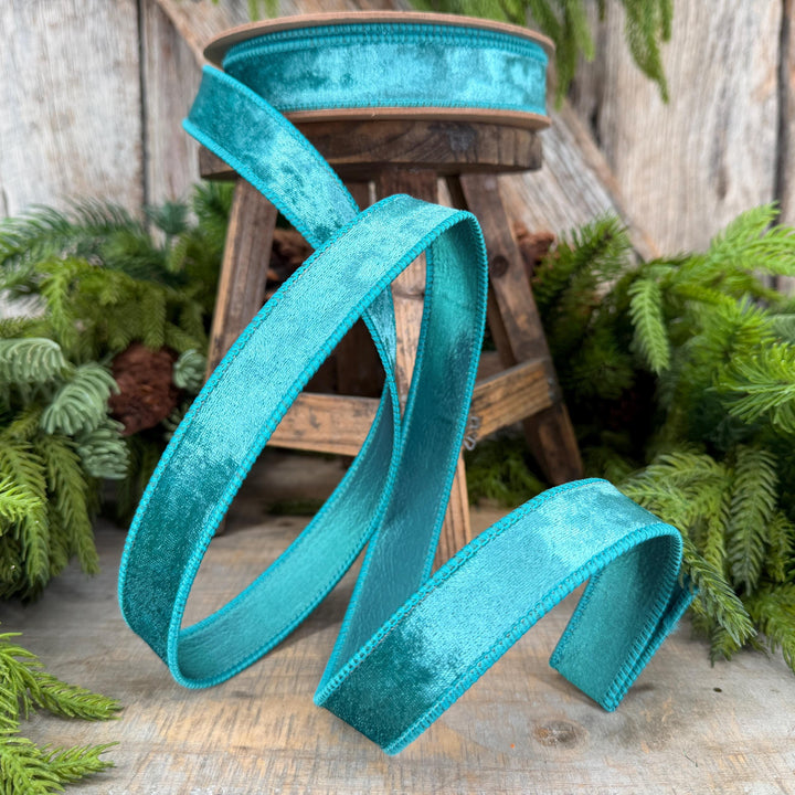 1" Teal Velvet RIbbon, Christmas Ribbon