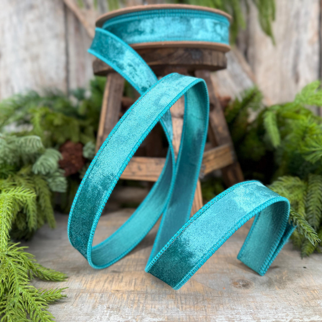 1" Teal Velvet RIbbon, Christmas Ribbon