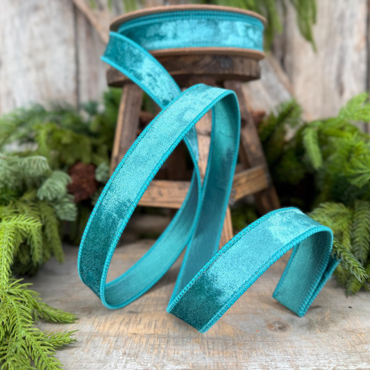 1" Teal Velvet RIbbon, Christmas Ribbon