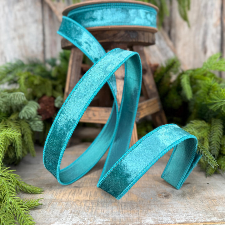 1" Teal Velvet RIbbon, Christmas Ribbon