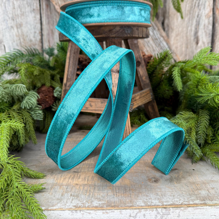 1" Teal Velvet RIbbon, Christmas Ribbon