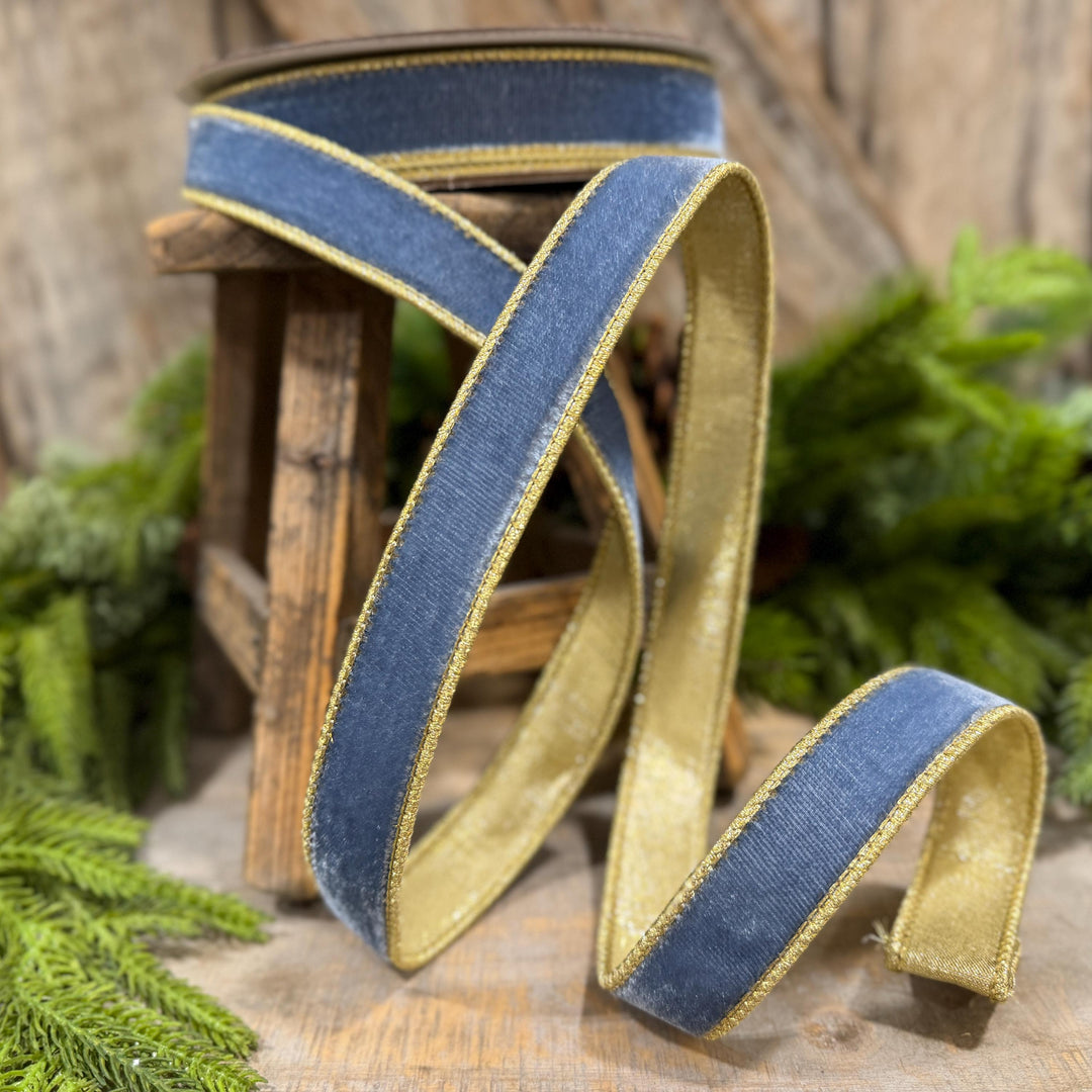 1" Steel Blue Flashy Velvet Ribbon, Farrisilk Ribbon