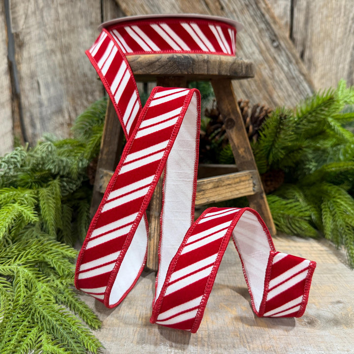 1" Red White Candy Cane Stripes Ribbon, Farrisilk Christmas Ribbon