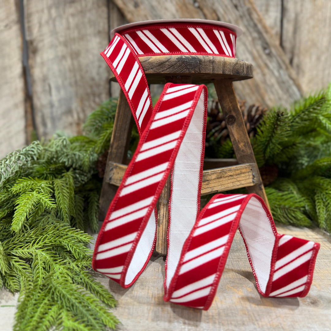 1" Red White Candy Cane Stripes Ribbon, Farrisilk Christmas Ribbon
