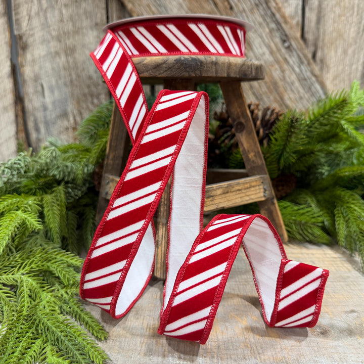 1" Red White Candy Cane Stripes Ribbon, Farrisilk Christmas Ribbon