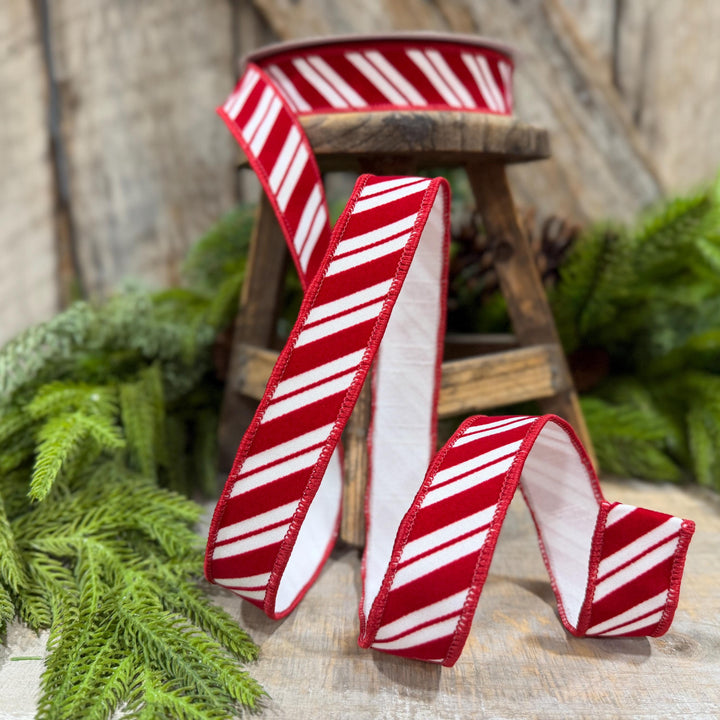 1" Red White Candy Cane Stripes Ribbon, Farrisilk Christmas Ribbon