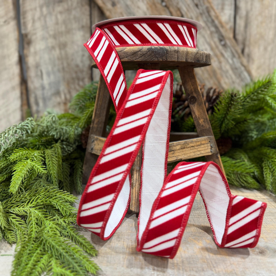1" Red White Candy Cane Stripes Ribbon, Farrisilk Christmas Ribbon