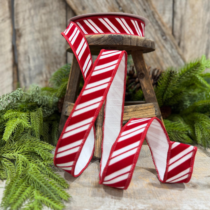 1" Red White Candy Cane Stripes Ribbon, Farrisilk Christmas Ribbon