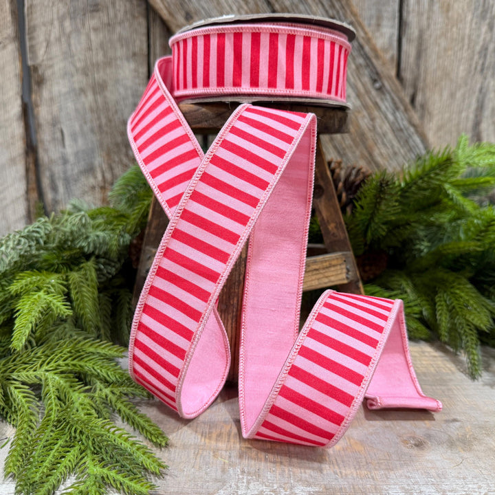 1.5" Red &amp; Pink Stripe Ribbon, Christmas Ribbon, Pink Christmas