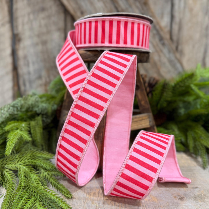 1.5" Red &amp; Pink Stripe Ribbon, Christmas Ribbon, Pink Christmas
