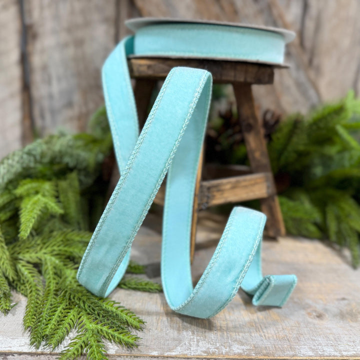 1" Robin Egg Blue Velvet Ribbon, Farrisilk Velvet Ribbon