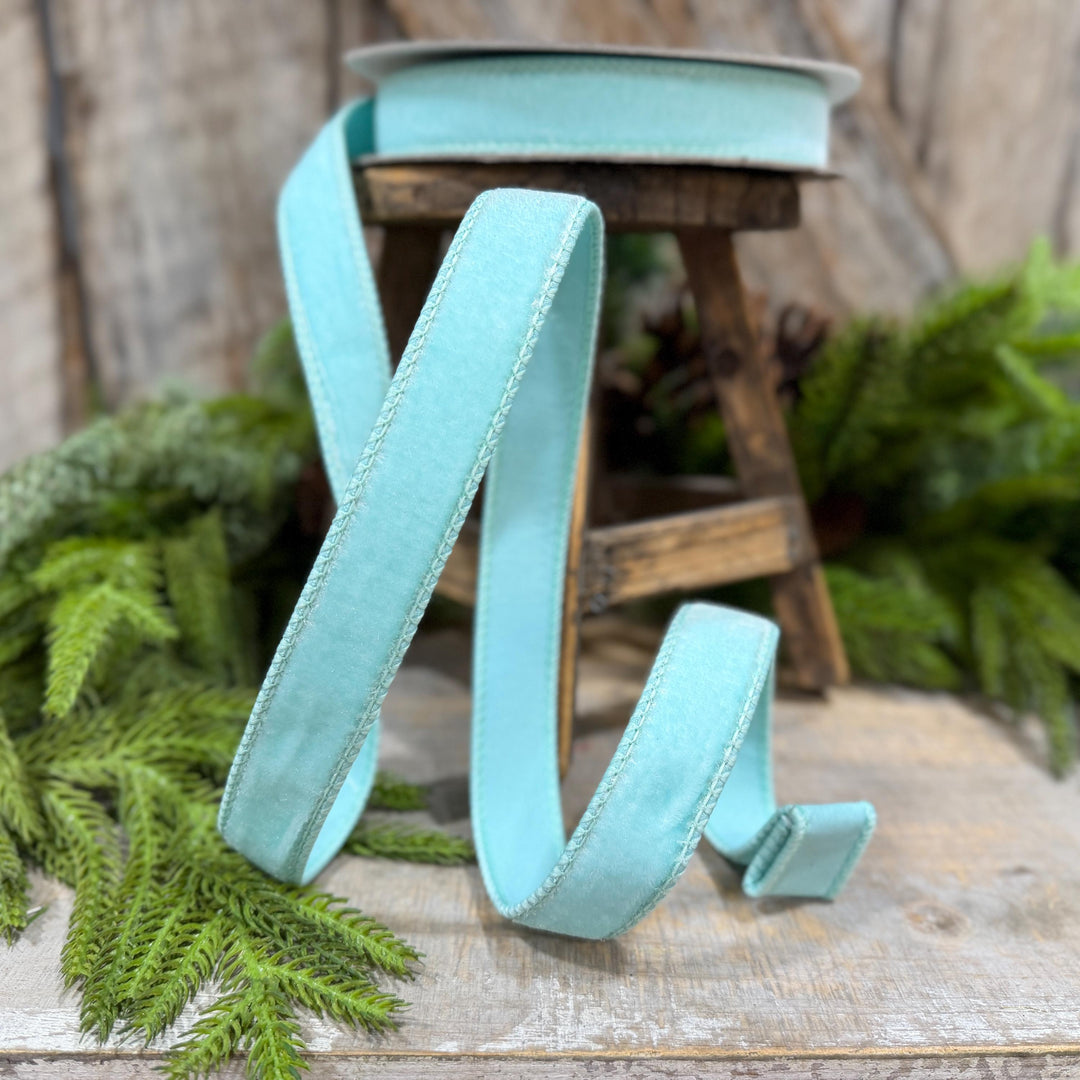 1" Robin Egg Blue Velvet Ribbon, Farrisilk Velvet Ribbon