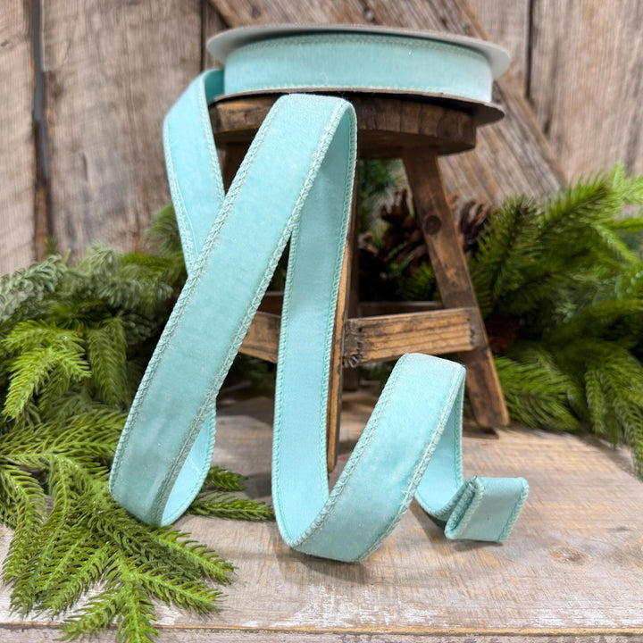 1" Robin Egg Blue Velvet Ribbon, Farrisilk Velvet Ribbon