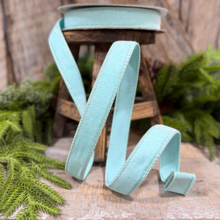 1" Robin Egg Blue Velvet Ribbon, Farrisilk Velvet Ribbon