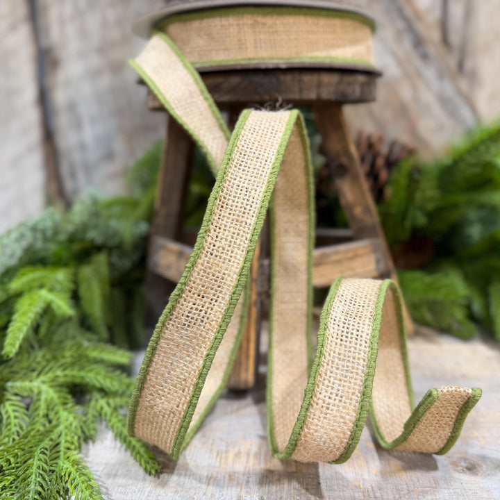 1" Moss Green Burlap Accent Ribbon, Farrisilk Ribbon, SR096-61