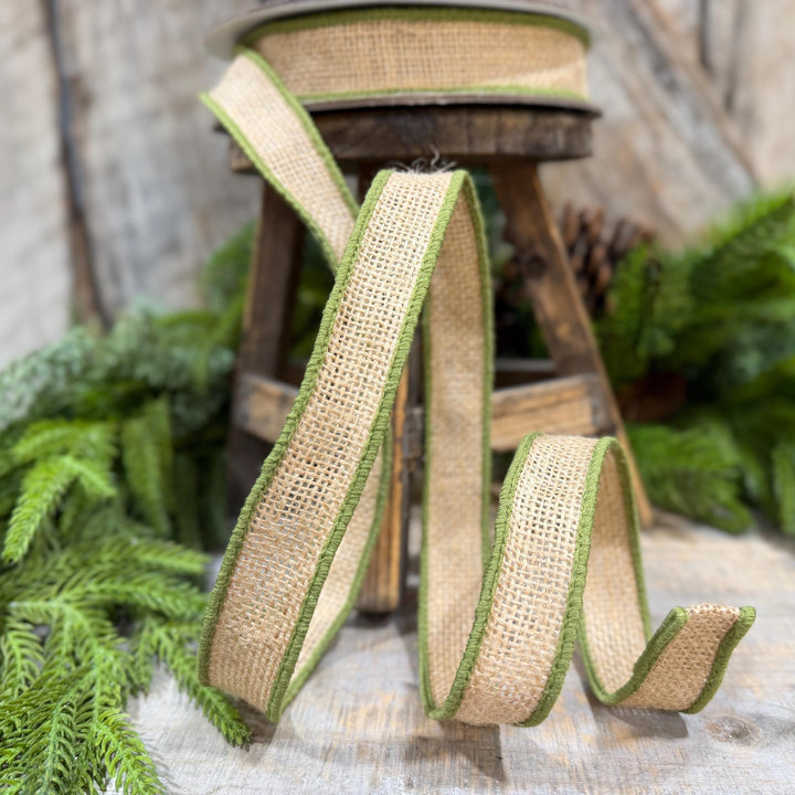 1" Moss Green Burlap Accent Ribbon, Farrisilk Ribbon, SR096-61