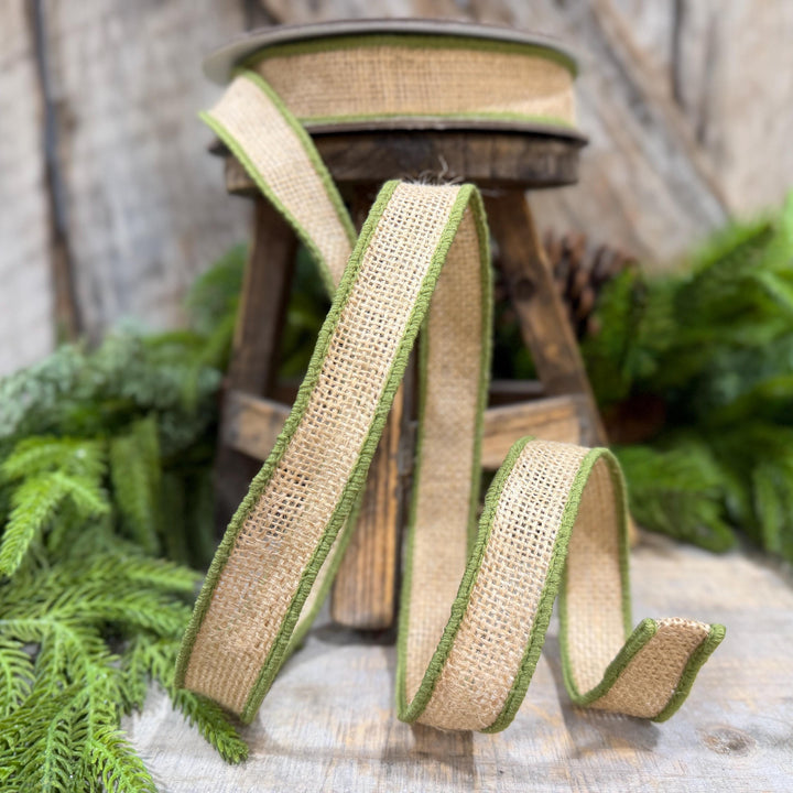 1" Moss Green Burlap Accent Ribbon, Farrisilk Ribbon, SR096-61