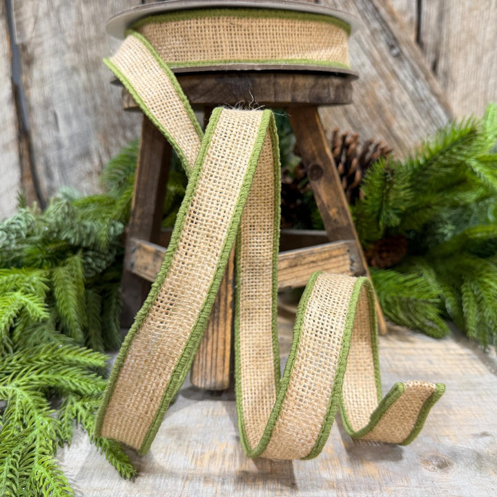 1" Moss Green Burlap Accent Ribbon, Farrisilk Ribbon
