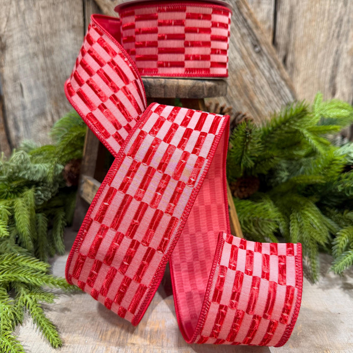 2.5" Red RIbbon, Red Zellige Ribbon, Farrisilk Ribbon