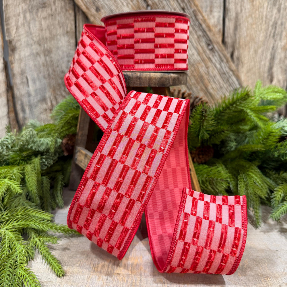 2.5" Red RIbbon, Red Zellige Ribbon, Farrisilk Ribbon