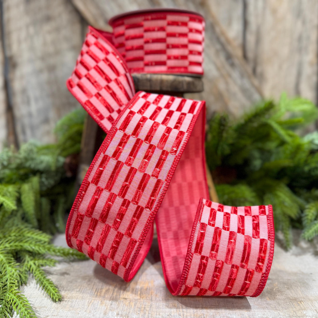 2.5" Red RIbbon, Red Zellige Ribbon, Farrisilk Ribbon
