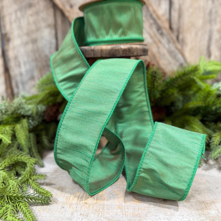 2.5" Emerald Green Dupioni Ribbon, Green Christmas ribbon