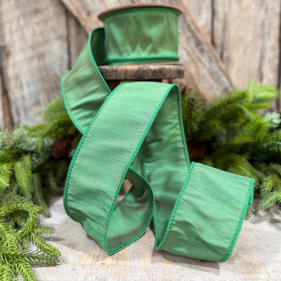2.5" Emerald Green Dupioni Ribbon, Green Christmas ribbon