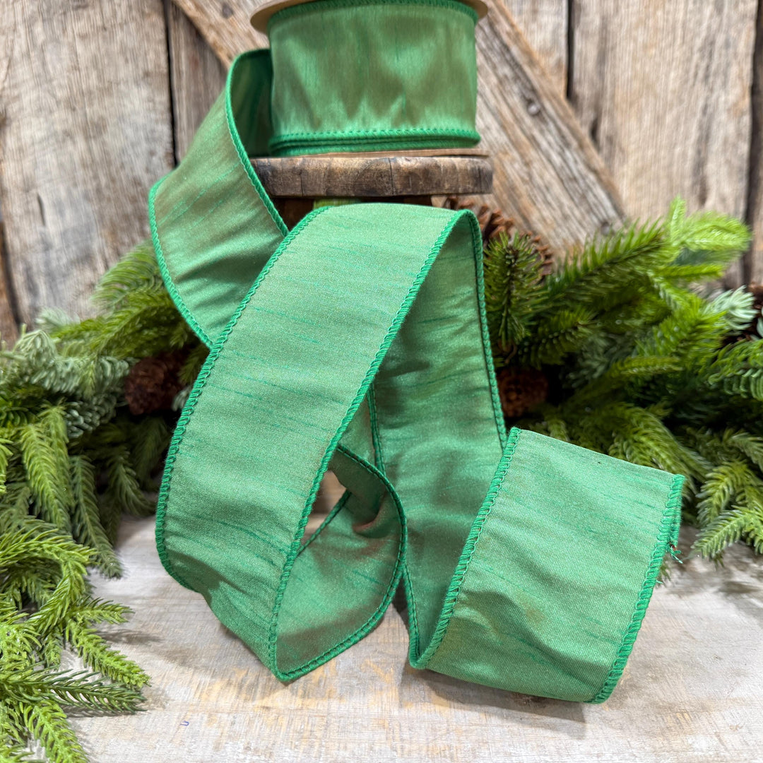2.5" Emerald Green Dupioni Ribbon, Green Christmas ribbon
