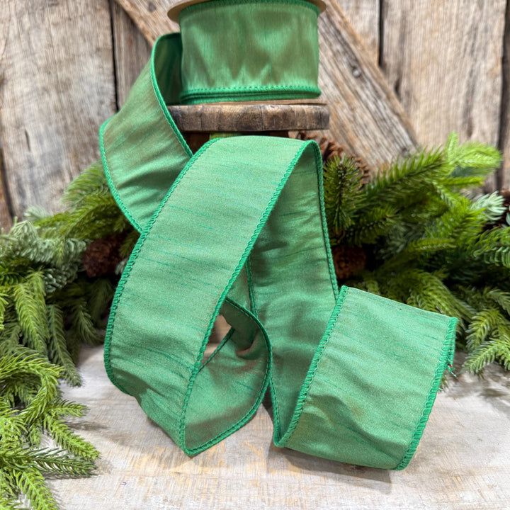 2.5" Emerald Green Dupioni Ribbon, Green Christmas ribbon