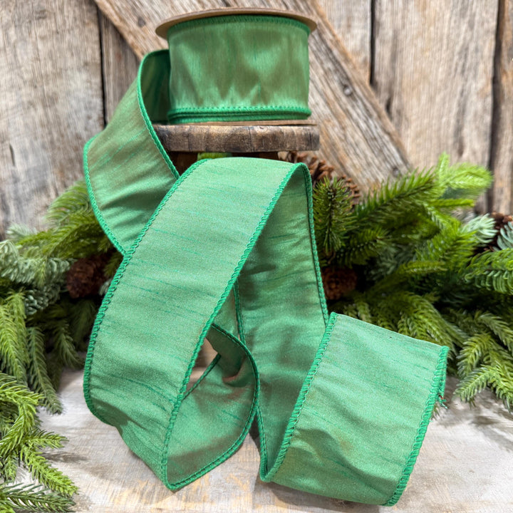 2.5" Emerald Green Dupioni Ribbon, Green Christmas ribbon