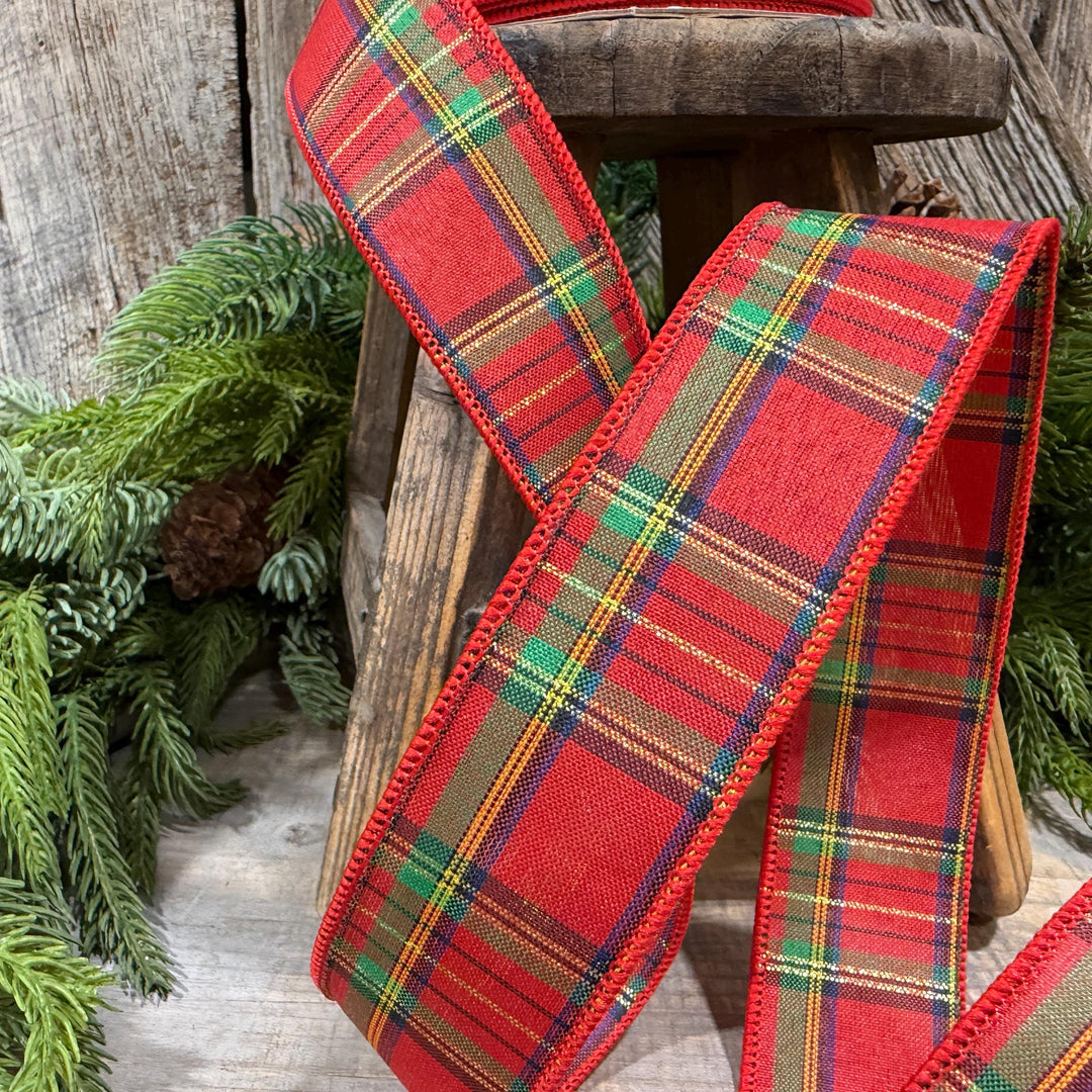 1.5" Traditional CHristmas Plaid, RIbbon for Treee, Red Christmas Plaid Ribbon