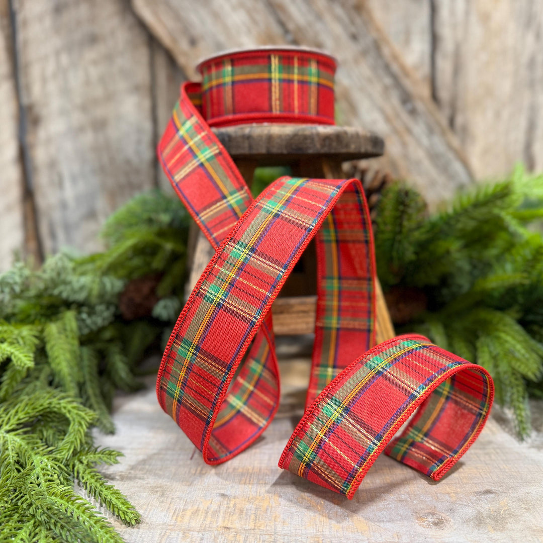 1.5" Traditional CHristmas Plaid, RIbbon for Treee, Red Christmas Plaid Ribbon