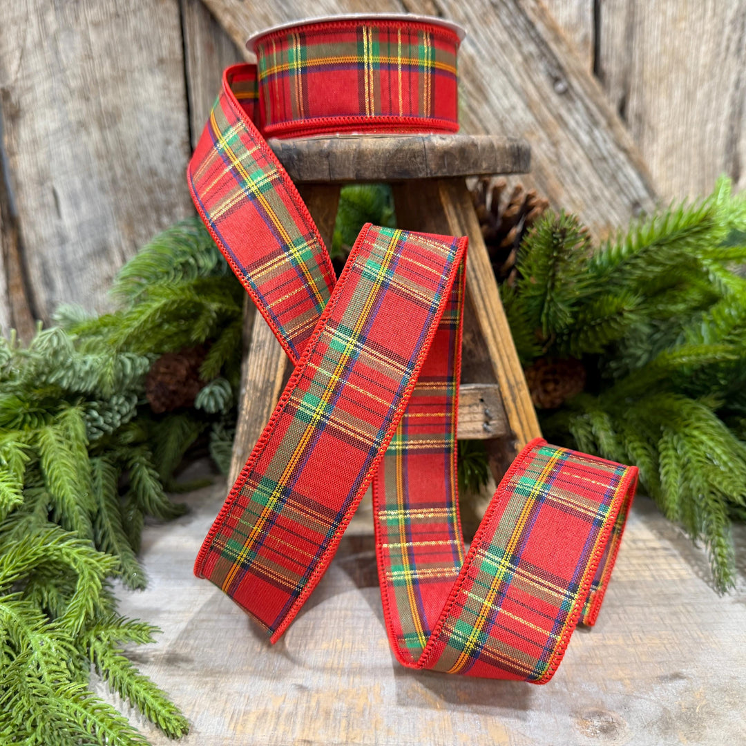 1.5" Traditional CHristmas Plaid, RIbbon for Treee, Red Christmas Plaid Ribbon