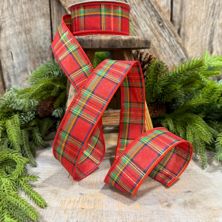 1.5" Traditional CHristmas Plaid, RIbbon for Treee, Red Christmas Plaid Ribbon