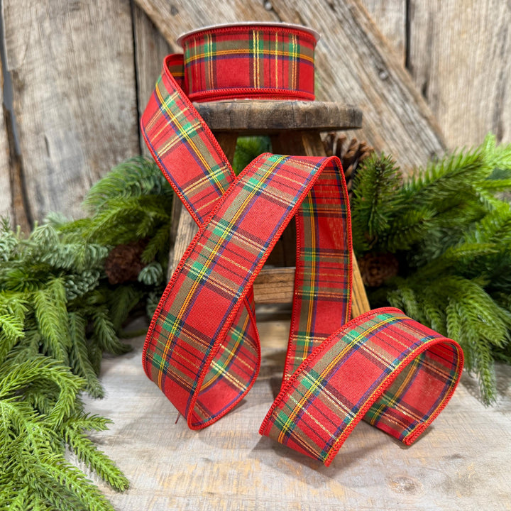 1.5" Traditional CHristmas Plaid, RIbbon for Treee, Red Christmas Plaid Ribbon