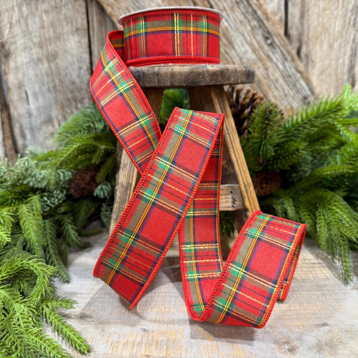 1.5" Traditional CHristmas Plaid, RIbbon for Treee, Red Christmas Plaid Ribbon