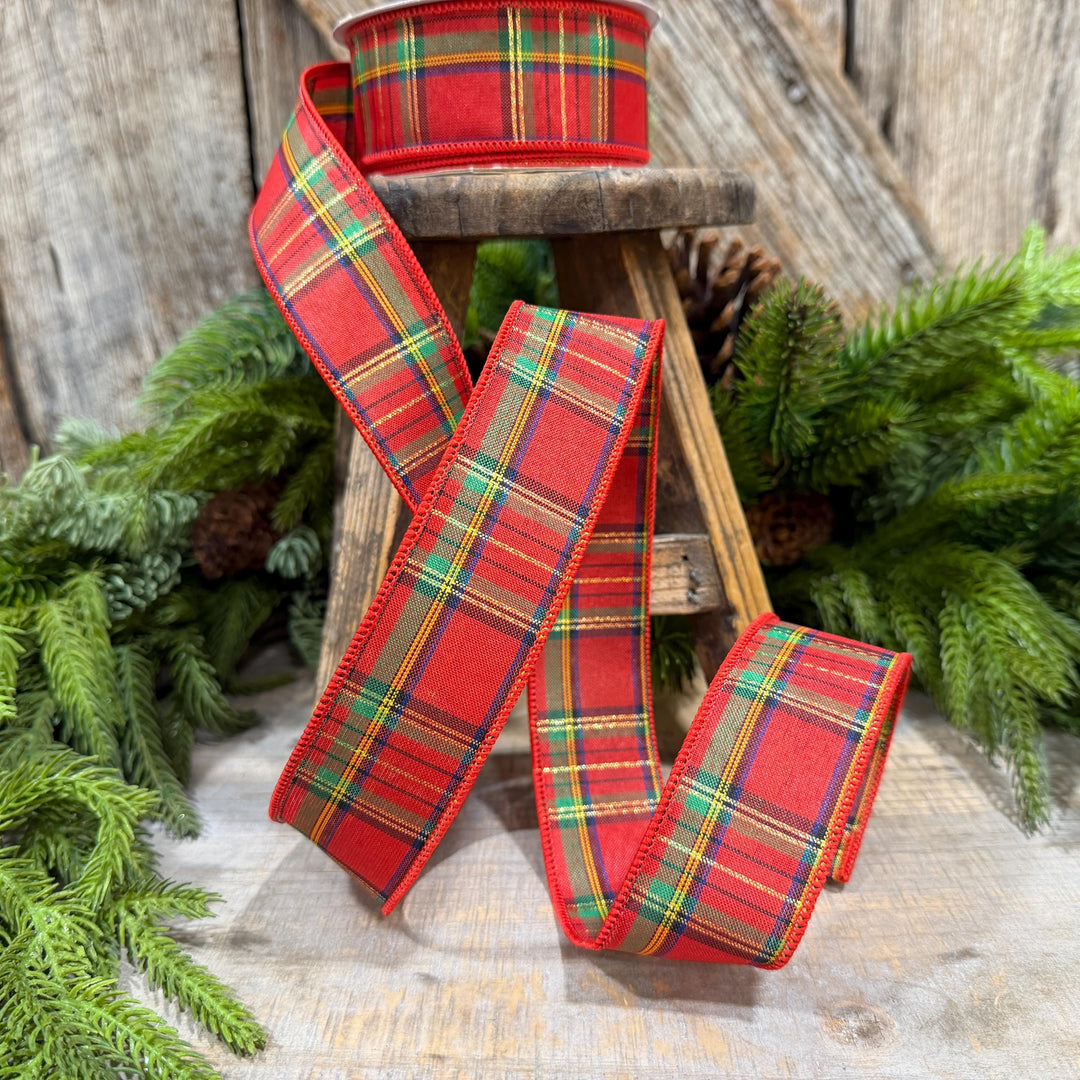 1.5" Traditional CHristmas Plaid, RIbbon for Treee, Red Christmas Plaid Ribbon