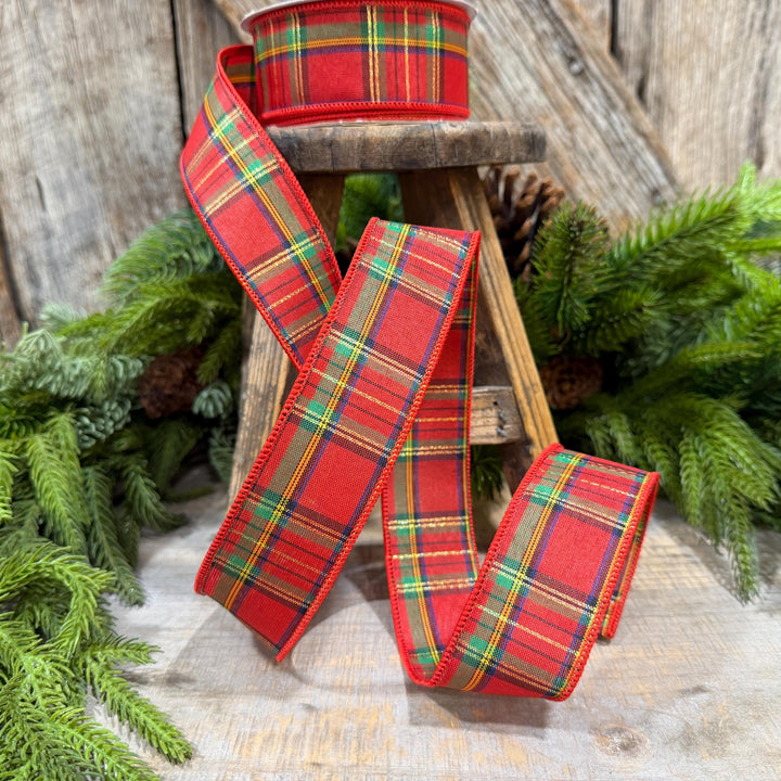 1.5" Traditional CHristmas Plaid, RIbbon for Treee, Red Christmas Plaid Ribbon