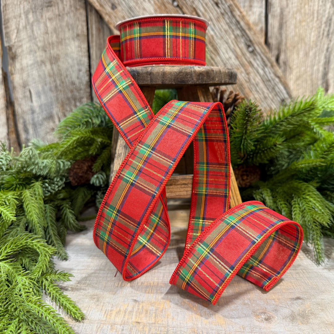 1.5" Traditional CHristmas Plaid, RIbbon for Treee, Red Christmas Plaid Ribbon