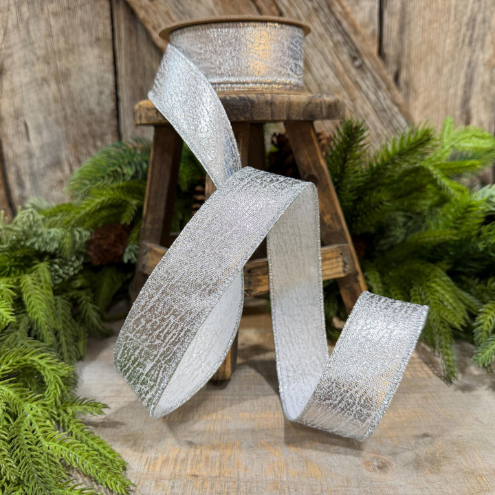 1.5" Silver Faux Leather Wired Ribbon, Metallic, 10 Yard Roll